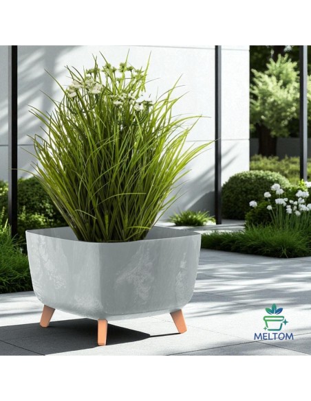 Plantenschaal vierkant op pootjes 38 × 38 × 27 cm betonlook, 25 L – Betongrijs | Töpferkönig