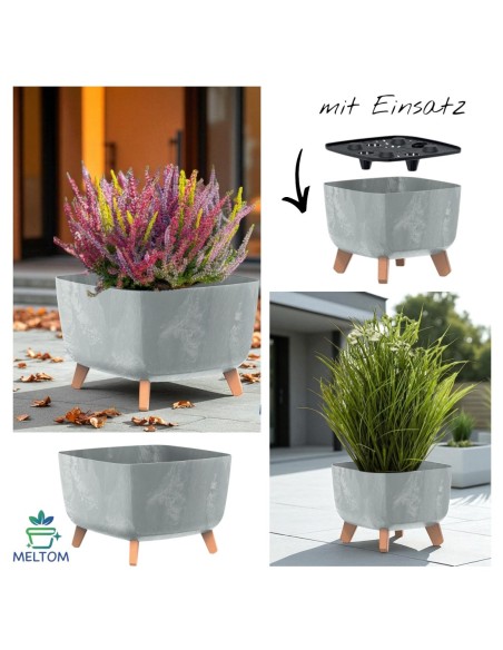 Plantenschaal vierkant op pootjes 38 × 38 × 27 cm betonlook, 25 L – Betongrijs | Töpferkönig