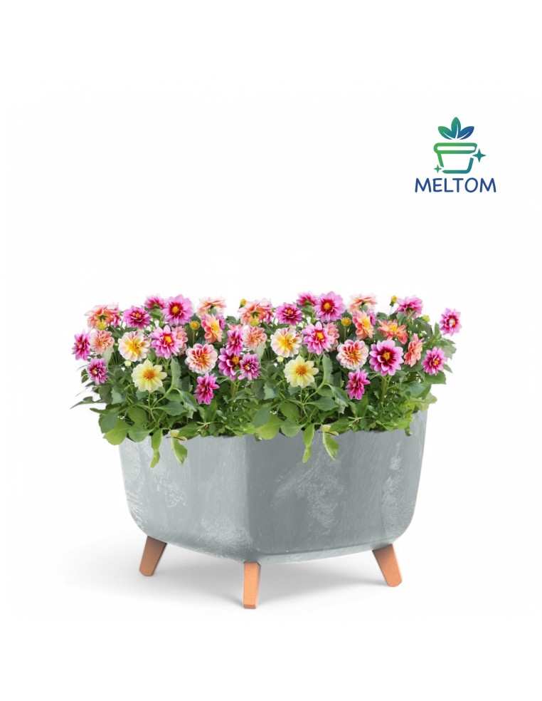 Pflanzschale eckig mit Füßen 38 × 38 × 27 cm Beton-Optik, 25 L – Beton Grau | Töpferkönig