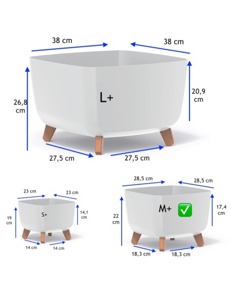 Cuenco para plantas cuadrado con patas 29 × 29 × 22 cm mate, 11 L – Blanco | Töpferkönig
