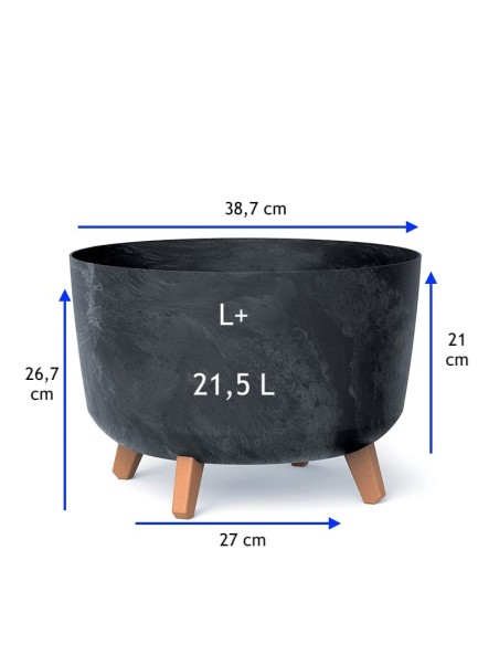 Vasque ronde sur pieds Ø39 × 27 cm aspect béton, 21,5 L – Béton anthracite | Töpferkönig