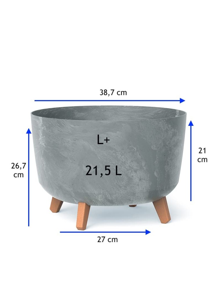 Plantenschaal rond op pootjes Ø39 × 27 cm betonlook, 21,5 L – Betongrijs | Töpferkönig