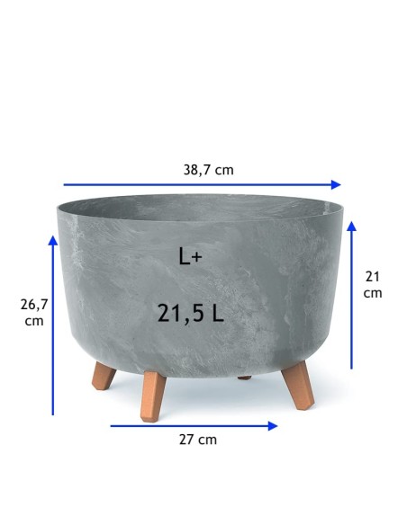 Cuenco para plantas redondo con patas Ø39 × 27 cm efecto hormigón, 21,5 L – Gris hormigón | Töpferkönig