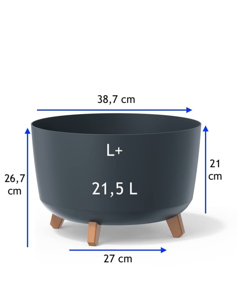 Ciotola per piante rotonda con piedini Ø39 × 27 cm opaca, 21,5 L – Antracite | Töpferkönig