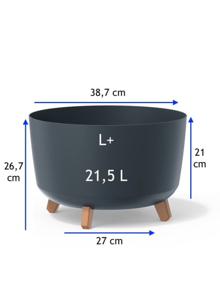 Cuenco para plantas redondo con patas Ø39 × 27 cm mate, 21,5 L – Antracita | Töpferkönig