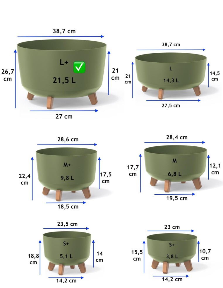 Cuenco para plantas redondo con patas Ø39 × 27 cm mate, 21,5 L – Verde | Töpferkönig