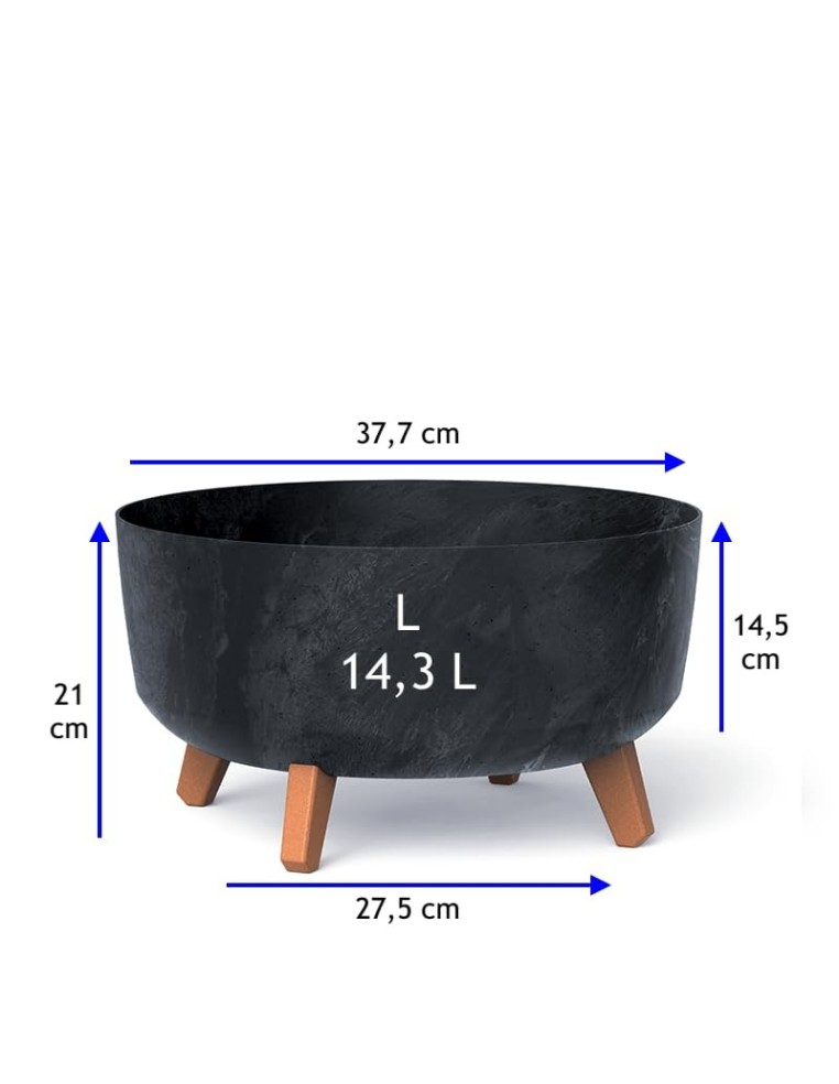 Ciotola per piante rotonda con piedini Ø38 × 21 cm effetto cemento, 14,3 L – Antracite cemento | Töpferkönig