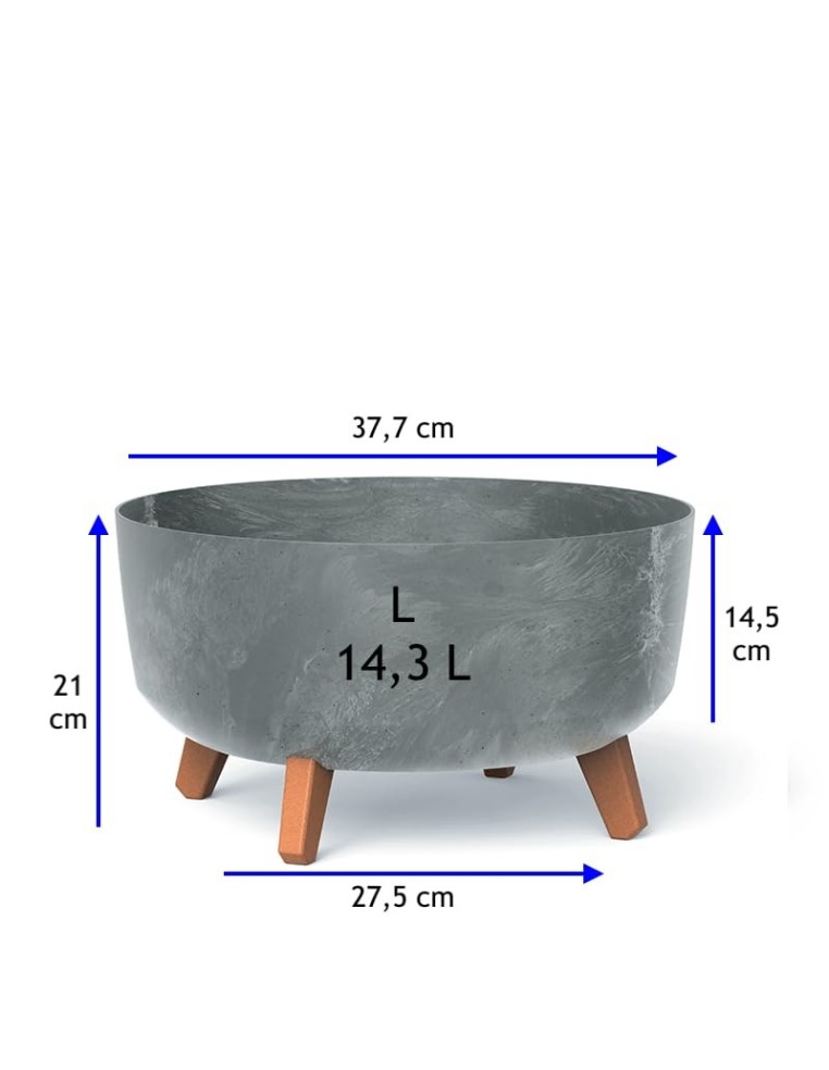 Plantenschaal rond op pootjes Ø38 × 21 cm betonlook, 14,3 L – Betongrijs | Töpferkönig