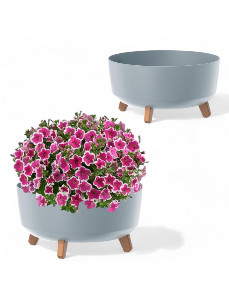 Pflanzschale rund mit Füßen Ø38 × 21 cm Matt, 14,3 L – Grau | Töpferkönig