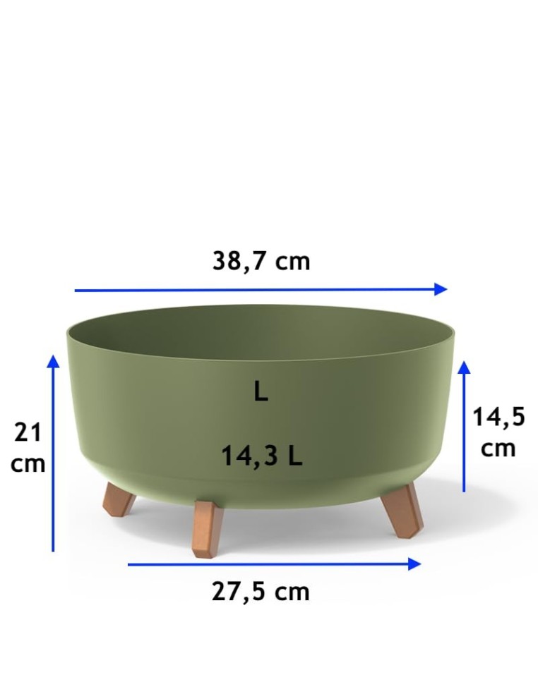 Pflanzschale rund mit Füßen Ø38 × 21 cm Matt, 14,3 L – Grün | Töpferkönig