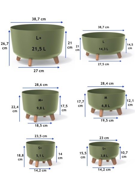 Ciotola per piante rotonda con piedini Ø38 × 21 cm opaca, 14,3 L – Verde | Töpferkönig