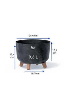 Cuenco para plantas redondo con patas Ø29 × 22 cm efecto hormigón, 9,8 L – Antracita hormigón | Töpferkönig 2