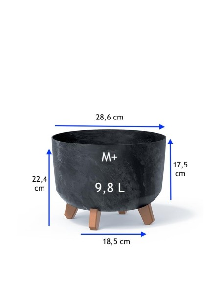 Cuenco para plantas redondo con patas Ø29 × 22 cm efecto hormigón, 9,8 L – Antracita hormigón | Töpferkönig