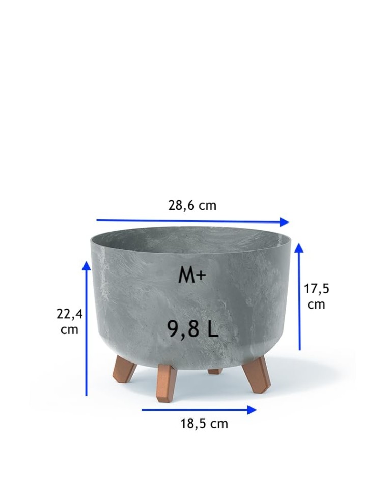 Cuenco para plantas redondo con patas Ø29 × 22 cm efecto hormigón, 9,8 L – Gris hormigón | Töpferkönig