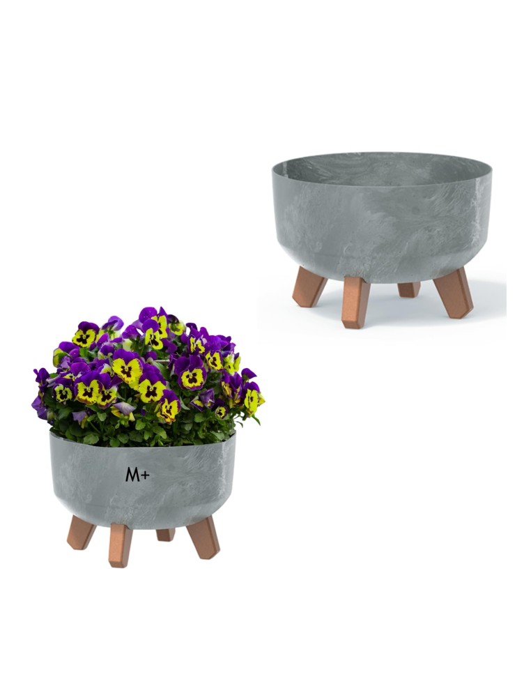 Pflanzschale rund mit Füßen Ø29 × 22 cm Beton-Optik, 9,8 L – Beton Grau | Töpferkönig