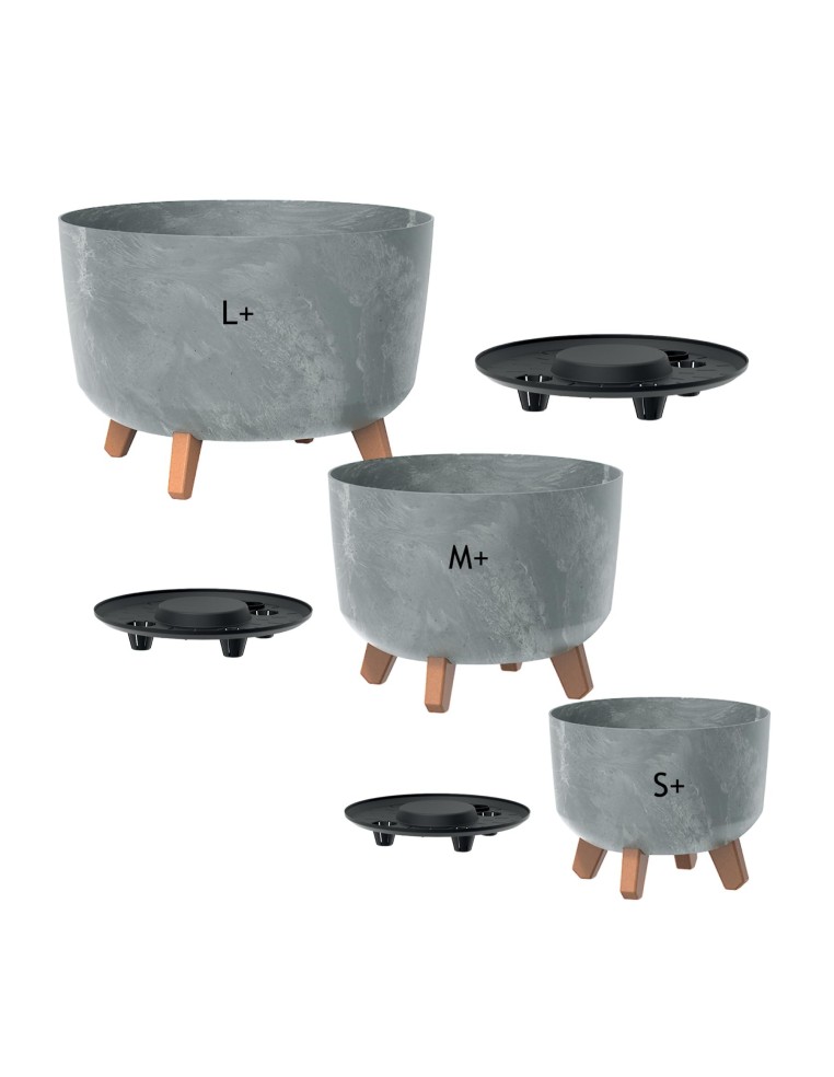 Cuenco para plantas redondo con patas Ø29 × 22 cm efecto hormigón, 9,8 L – Gris hormigón | Töpferkönig