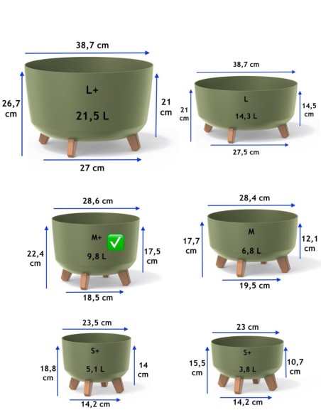 Plantenschaal rond op pootjes Ø29 × 22 cm mat, 9,8 L – Groen | Töpferkönig
