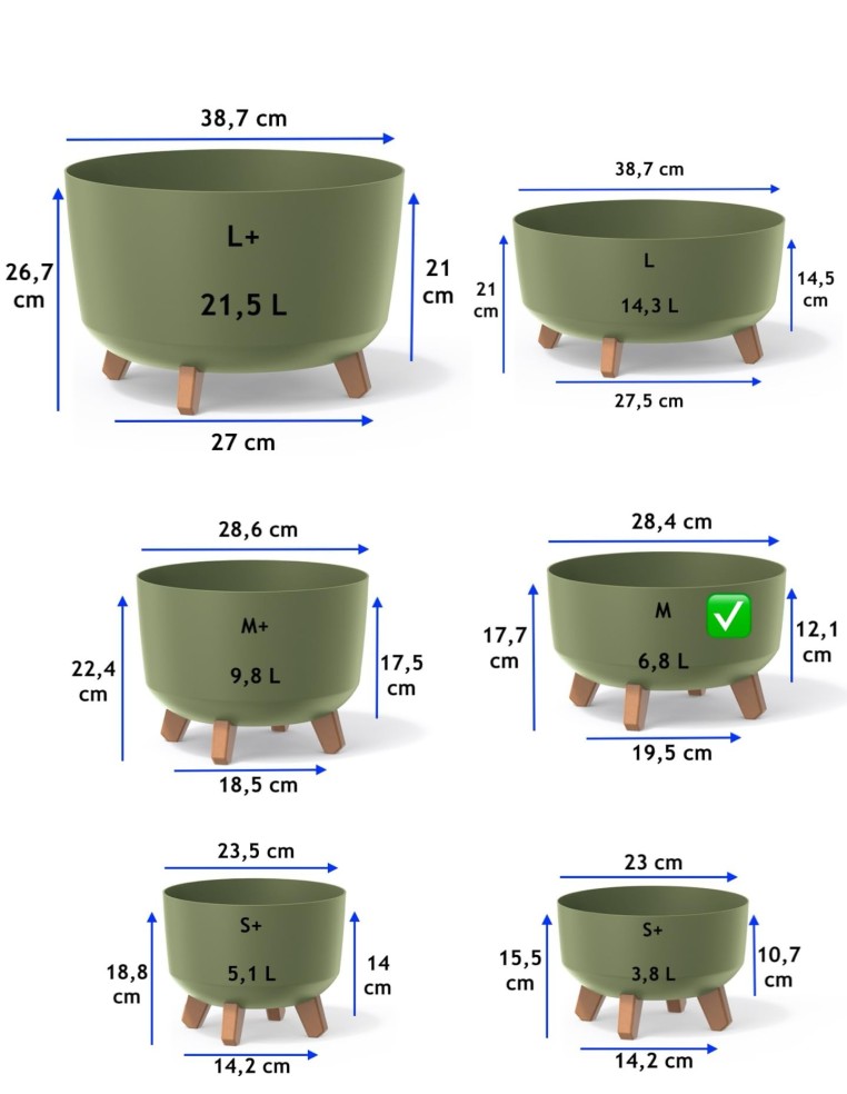Cuenco para plantas redondo con patas Ø28 × 18 cm mate, 6,8 L – Verde | Töpferkönig