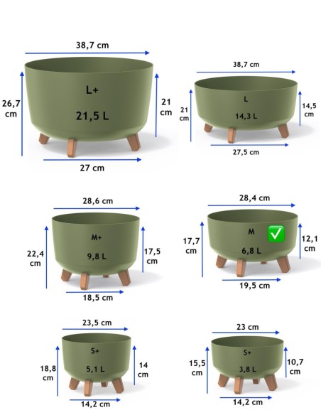 Cuenco para plantas redondo con patas Ø28 × 18 cm mate, 6,8 L – Verde | Töpferkönig