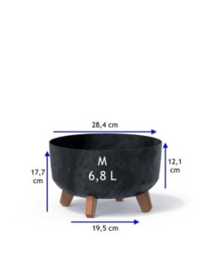 Cuenco para plantas redondo con patas Ø28 × 18 cm efecto hormigón, 6,8 L – Antracita hormigón | Töpferkönig 2