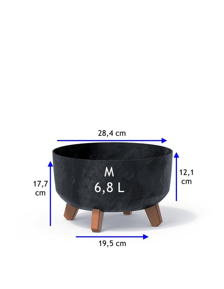 Pflanzschale rund mit Füßen Ø28 × 18 cm Beton-Optik, 6,8 L – Beton Anthrazit | Töpferkönig