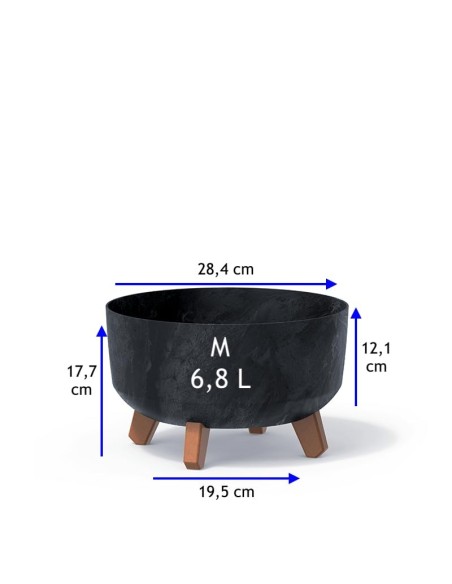 Cuenco para plantas redondo con patas Ø28 × 18 cm efecto hormigón, 6,8 L – Antracita hormigón | Töpferkönig