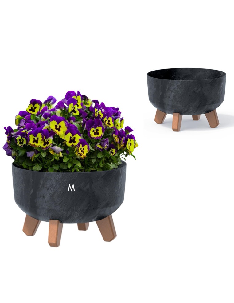 Cuenco para plantas redondo con patas Ø28 × 18 cm efecto hormigón, 6,8 L – Antracita hormigón | Töpferkönig