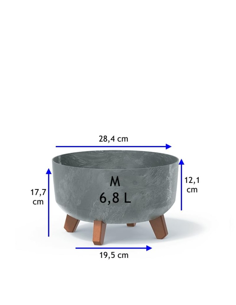 Cuenco para plantas redondo con patas Ø28 × 18 cm efecto hormigón, 6,8 L – Gris hormigón | Töpferkönig