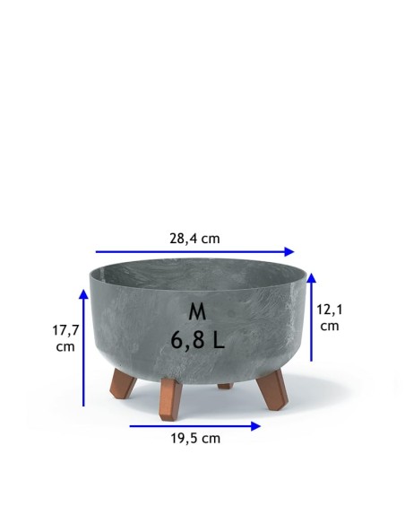 Cuenco para plantas redondo con patas Ø28 × 18 cm efecto hormigón, 6,8 L – Gris hormigón | Töpferkönig