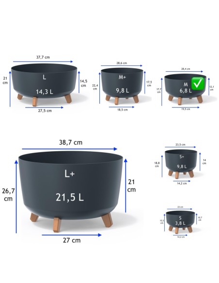 Vasque ronde sur pieds Ø28 × 18 cm mate, 6,8 L – Anthracite | Töpferkönig