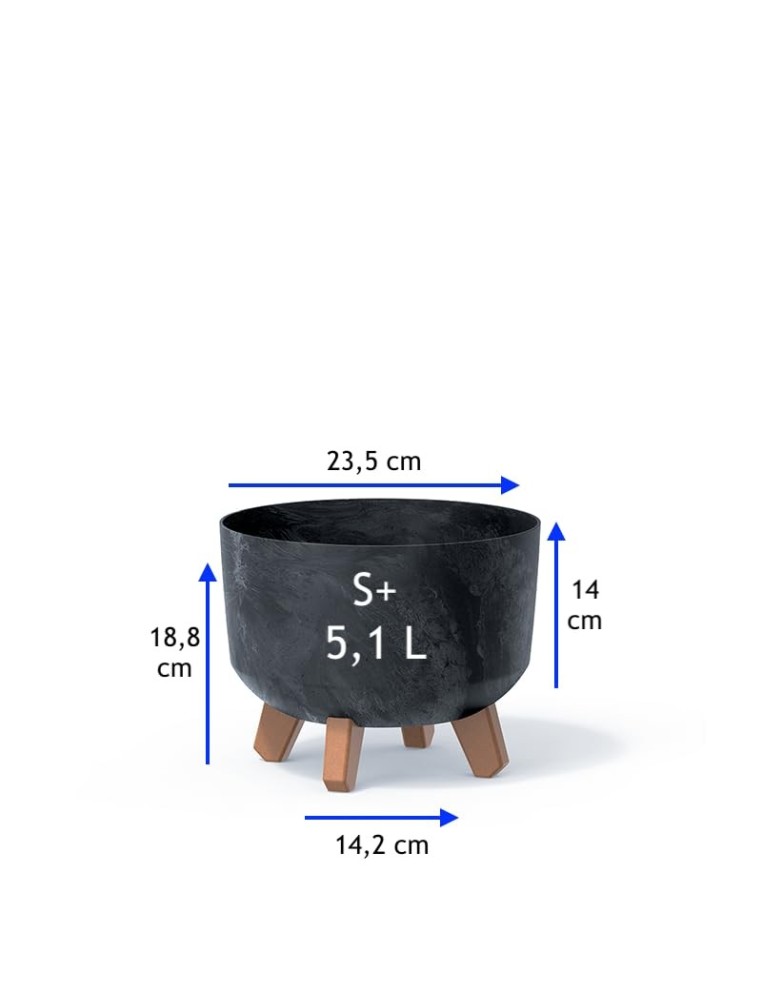 Ciotola per piante rotonda con piedini Ø24 × 19 cm effetto cemento, 5,1 L – Antracite cemento | Töpferkönig