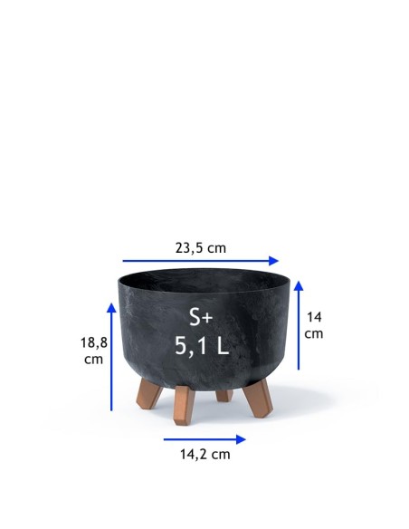 Ciotola per piante rotonda con piedini Ø24 × 19 cm effetto cemento, 5,1 L – Antracite cemento | Töpferkönig