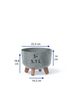 Cuenco para plantas redondo con patas Ø24 × 19 cm efecto hormigón, 5,1 L – Gris hormigón | Töpferkönig 2
