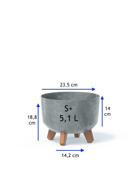 Cuenco para plantas redondo con patas Ø24 × 19 cm efecto hormigón, 5,1 L – Gris hormigón | Töpferkönig