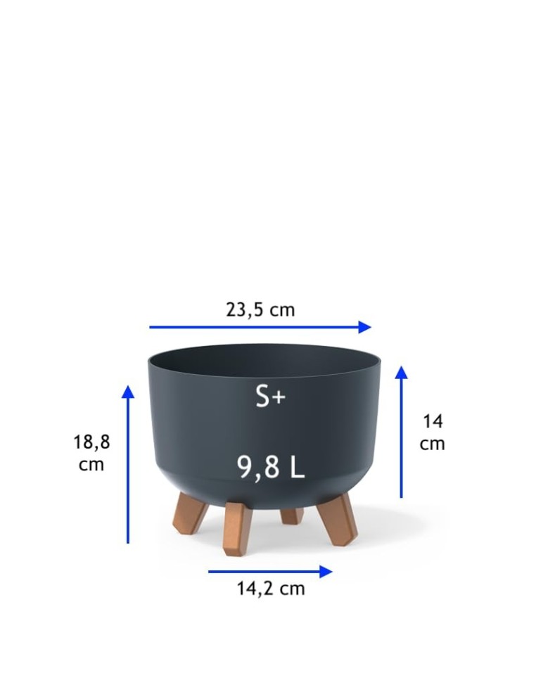 Ciotola per piante rotonda con piedini Ø24 × 19 cm opaca, 5,1 L – Antracite | Töpferkönig