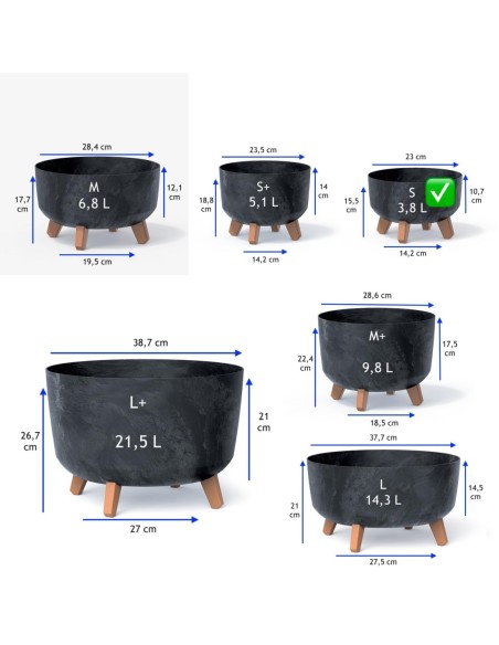 Vasque ronde sur pieds Ø23 × 16 cm aspect béton, 3,8 L – Béton anthracite | Töpferkönig