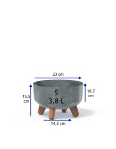Ciotola per piante rotonda con piedini Ø23 × 16 cm effetto cemento, 3,8 L – Grigio cemento | Töpferkönig 2