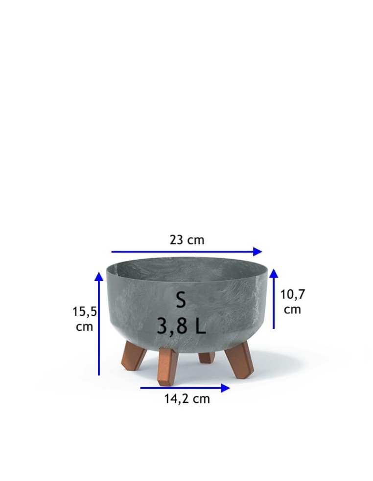 Plantenschaal rond op pootjes Ø23 × 16 cm betonlook, 3,8 L – Betongrijs | Töpferkönig