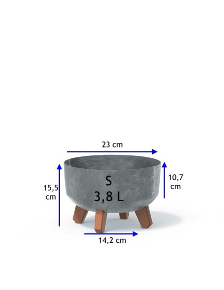 Cuenco para plantas redondo con patas Ø23 × 16 cm efecto hormigón, 3,8 L – Gris hormigón | Töpferkönig