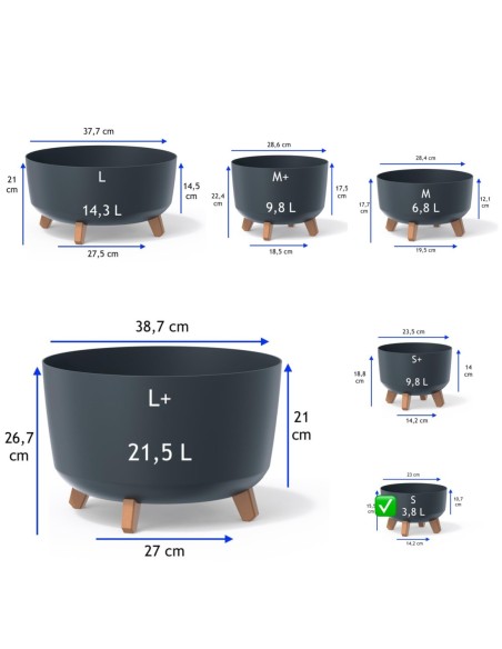 Plantenschaal rond op pootjes Ø23 × 16 cm mat, 3,8 L – Antraciet | Töpferkönig