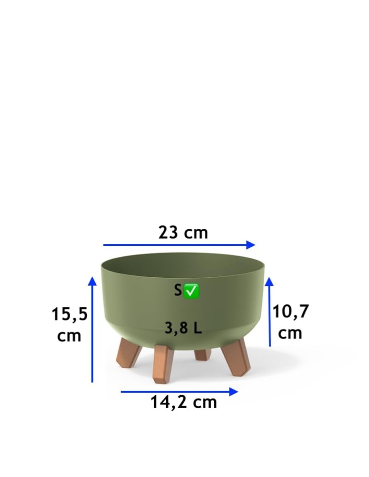 Cuenco para plantas redondo con patas Ø23 × 16 cm mate, 3,8 L – Verde | Töpferkönig