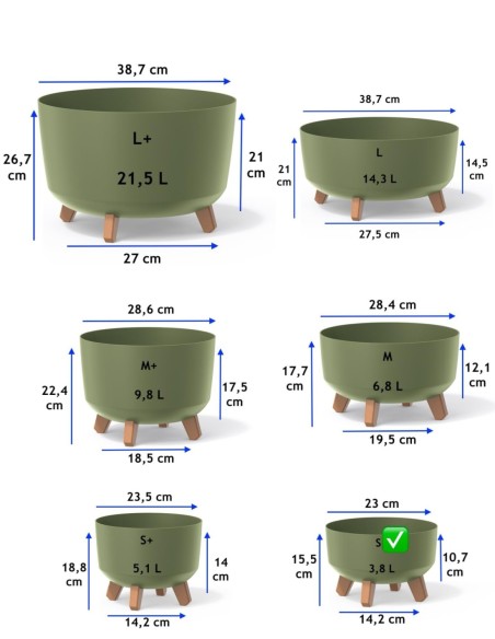 Cuenco para plantas redondo con patas Ø23 × 16 cm mate, 3,8 L – Verde | Töpferkönig