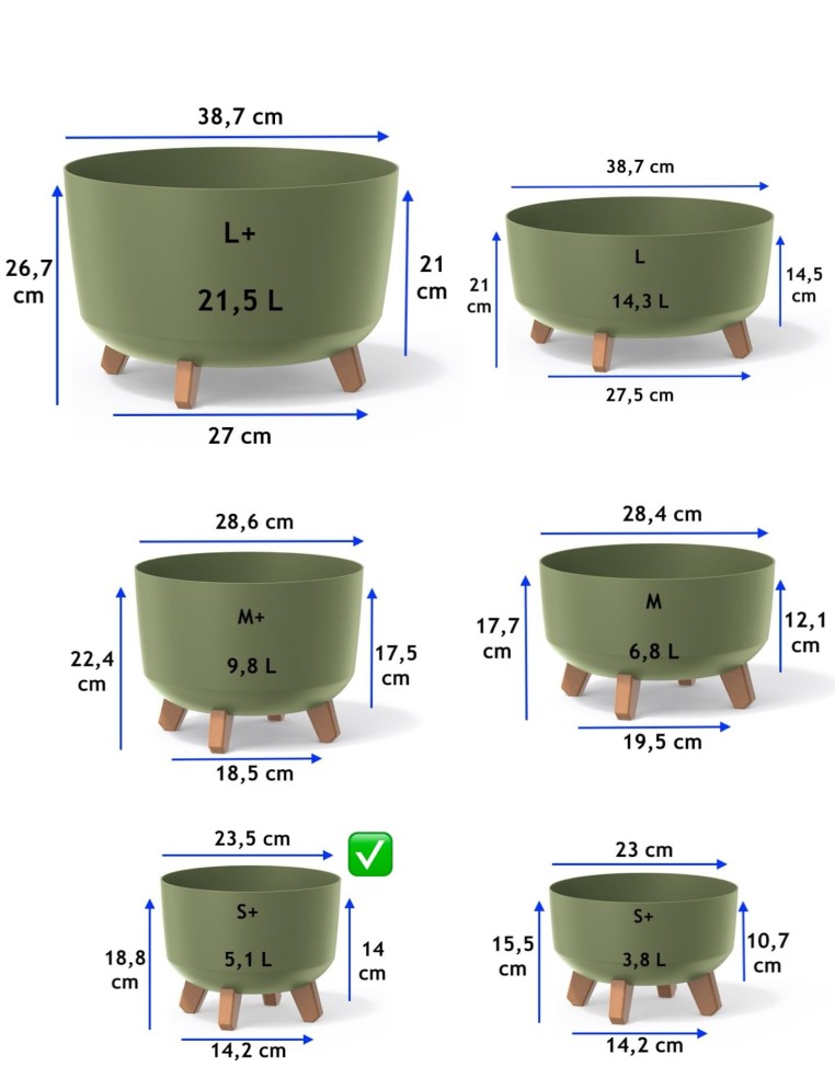 Pflanzschale rund mit Füßen Ø24 × 19 cm Matt, 5,1 L – Grün | Töpferkönig