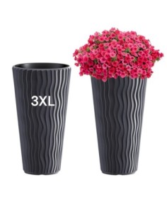 Plantenbak rond 3XL hoog Ø37 × 71 cm golfreliëf, 45 L – Antraciet | Töpferkönig