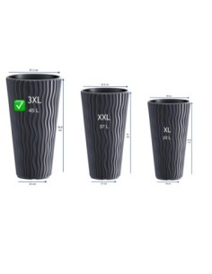Fioriera rotonda 3XL alta Ø37 × 71 cm rilievo a onde, 45 L – Antracite | Töpferkönig 2