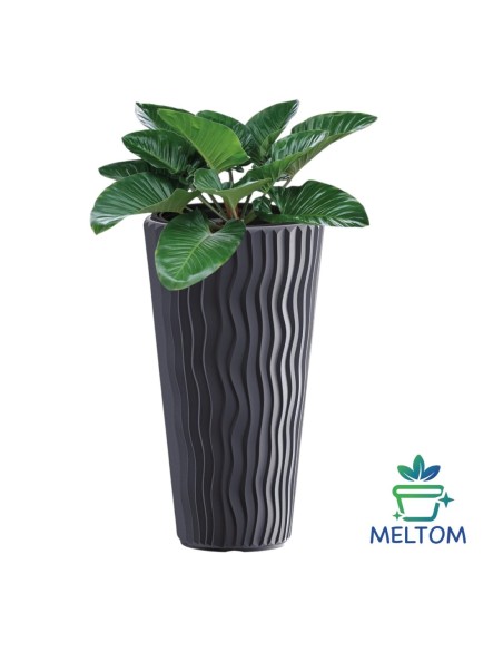 Blumenkübel rund 3XL hoch Ø37 × 71 cm Wellenrelief, 45 L – Anthrazit | Töpferkönig