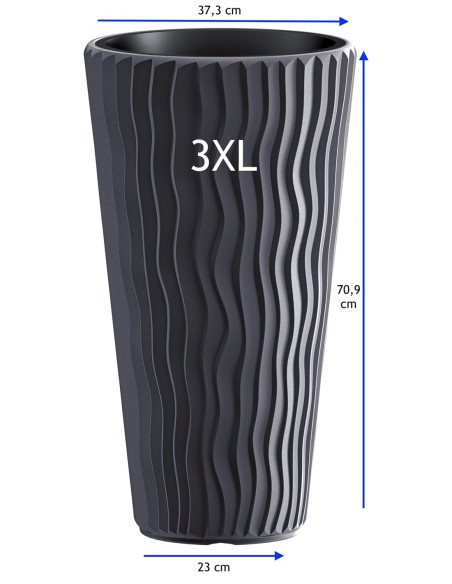Blumenkübel rund 3XL hoch Ø37 × 71 cm Wellenrelief mit Bewässerungssystem, 45 L – Anthrazit | Töpferkönig