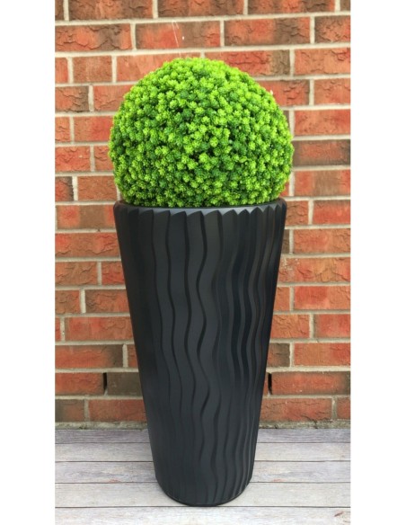 Plantenbak rond 3XL hoog Ø37 × 71 cm golfreliëf met bewateringssysteem, 45 L – Antraciet | Töpferkönig
