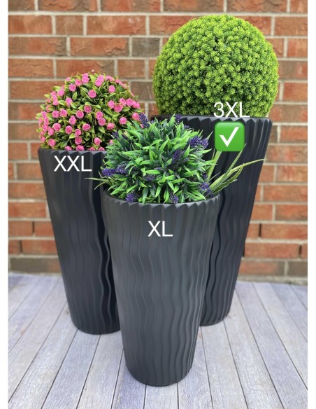 Pot haut rond 3XL Ø37 × 71 cm à relief ondulé avec système d'arrosage, 45 L – Anthracite | Töpferkönig