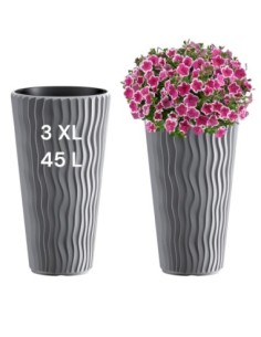 Macetero redondo 3XL alto Ø37 × 71 cm relieve ondulado, 45 L – Gris | Töpferkönig
